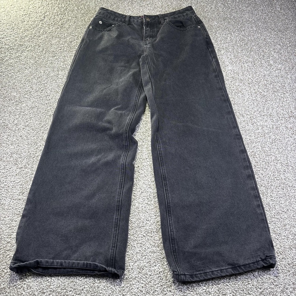 Edikted Jeans Womens Small Gray Charcoal Wash High Rise‎ Wide Leg Baggy Denim